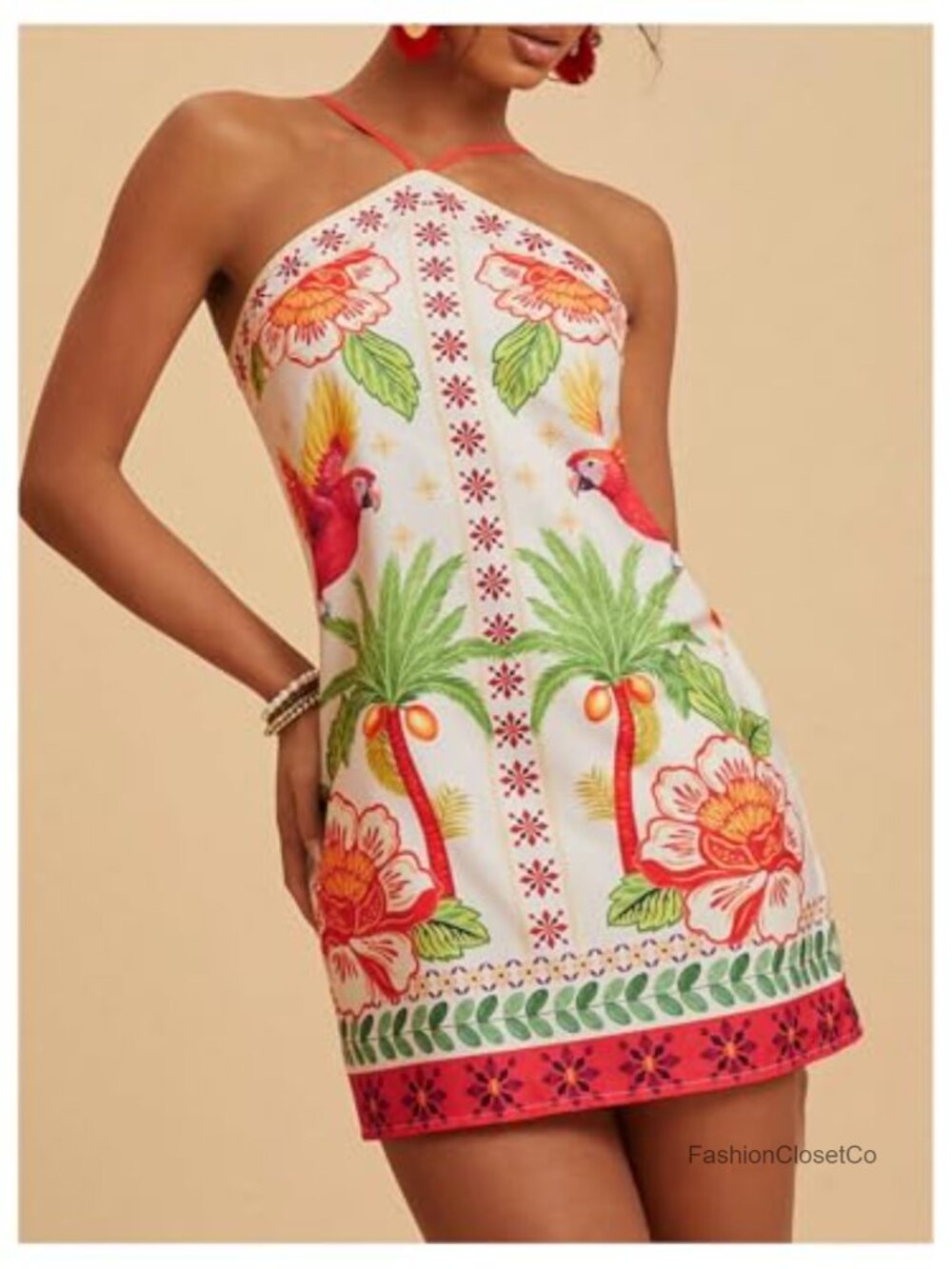Backless Halter Mini Dress - Tropical Vacation Outfit - Picture 3 of 6